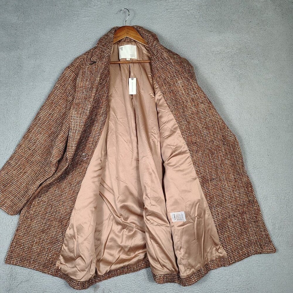 Anthropologie Pilcro Pea Coat Women L Brown Wool Blend Tweed Double Breasted NWT - Picture 3 of 15